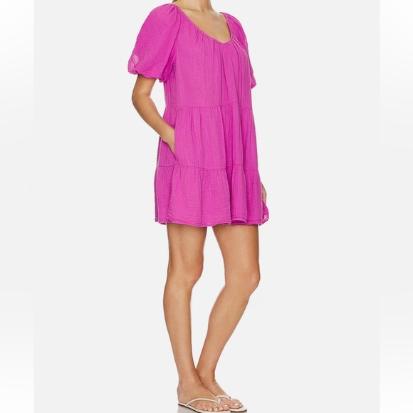 Velvet by Graham & Spencer Helena Puff Sleeve Tiered Gauze Mini Dress Large - Picture 9 of 9